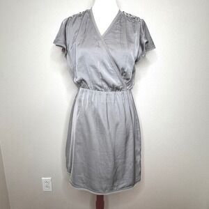 NWT BANANA REPUBLIC Rhinestone Shoulders Mini Dress SM PETITE Gray Wedding Guest